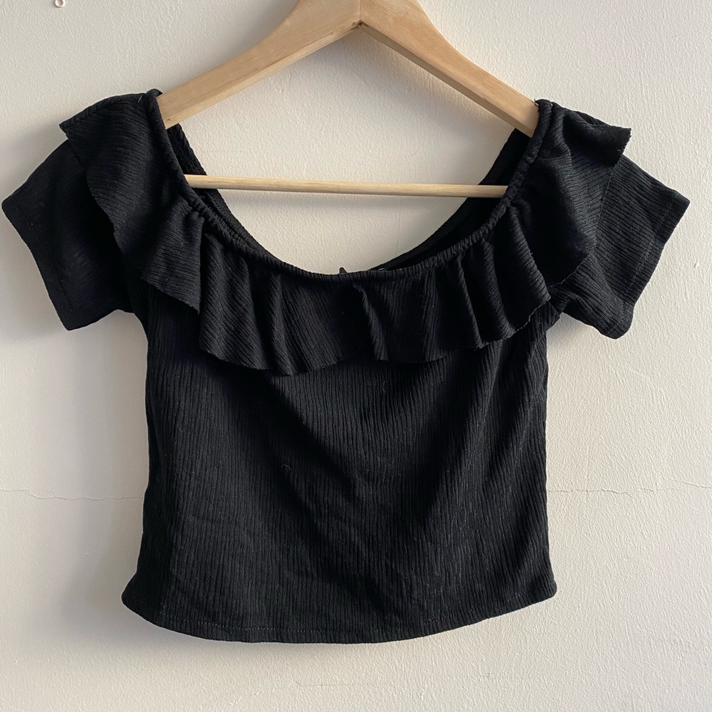Cropped Black Off The Shoulder Top